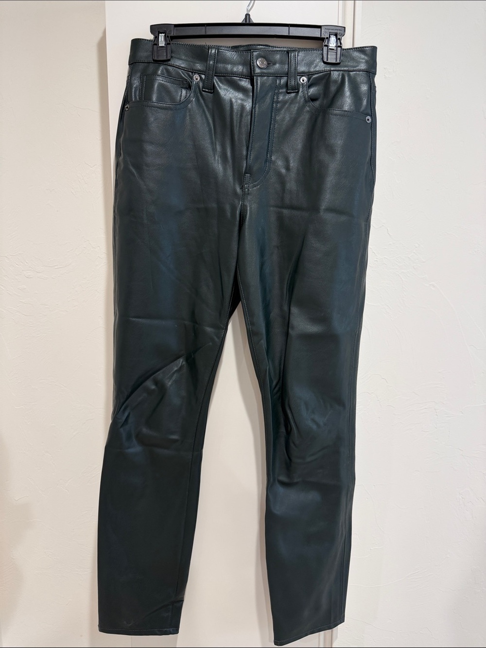 Veronica Beard Dark Green Faux Leather Straight Leg Pants